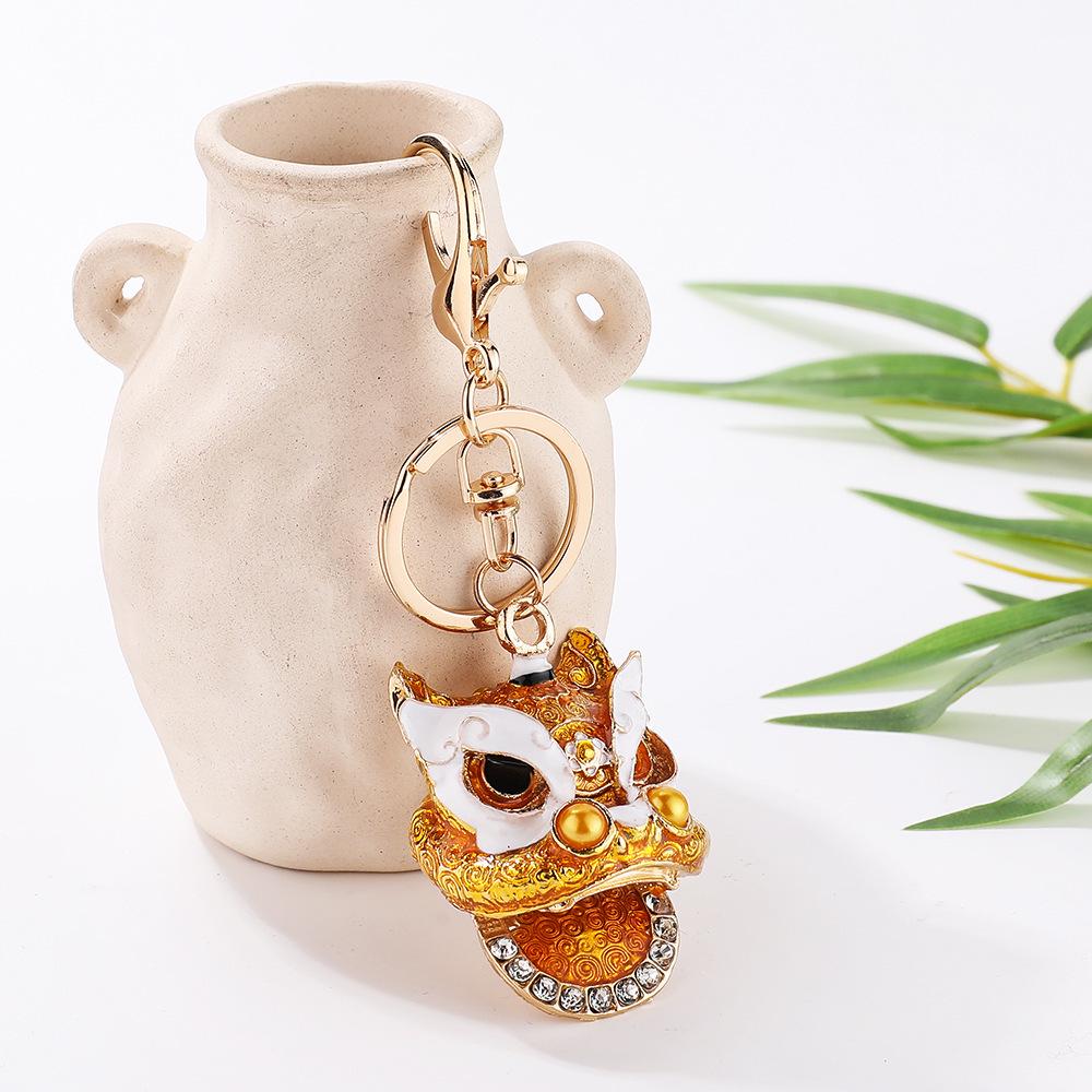 Lion Dance Rhinestone Lion Head Keychain - Chinese Style Pendant