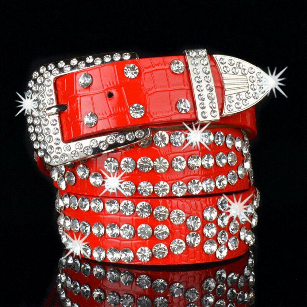 Fashion Leather Bling Crystal Belt Women Rhinestone Belt Cowgirl Studded Glitter Waistband