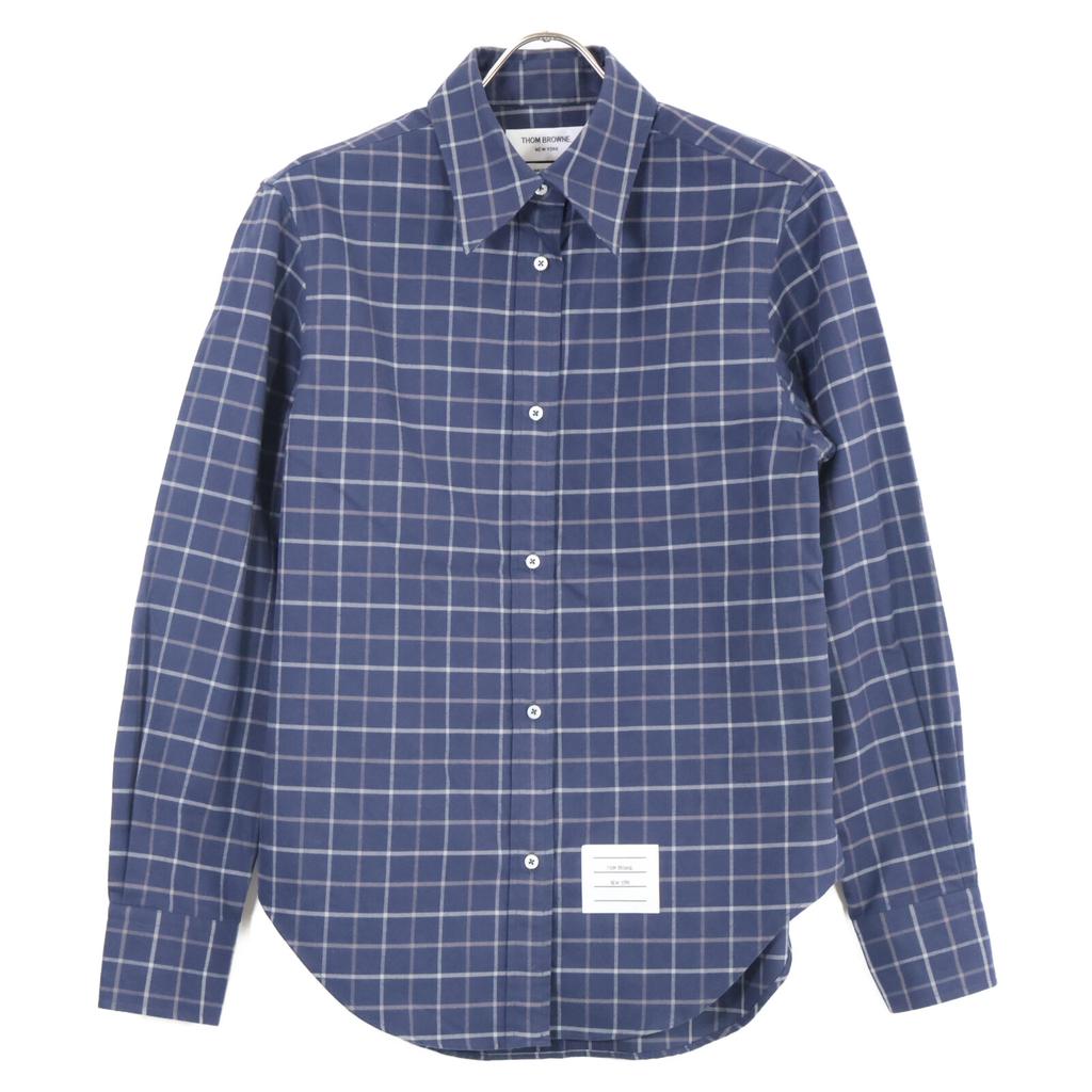 THOM BROWNE Tattersal Check Flannel Easy Fit Shirt tops 40 NavyUsed