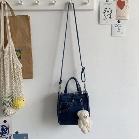 Simple Design Women's Denim Shoulder Messenger Bag Solid Color Ladies Handbags with Pocket Vintage Female Girls Small Tote Bags