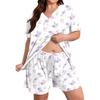 Women Casual Loose Fit Two Piece Set V Neck Short Sleeve Top with Elastic Waist Shorts Summer Lounge Wear Plus Size Print