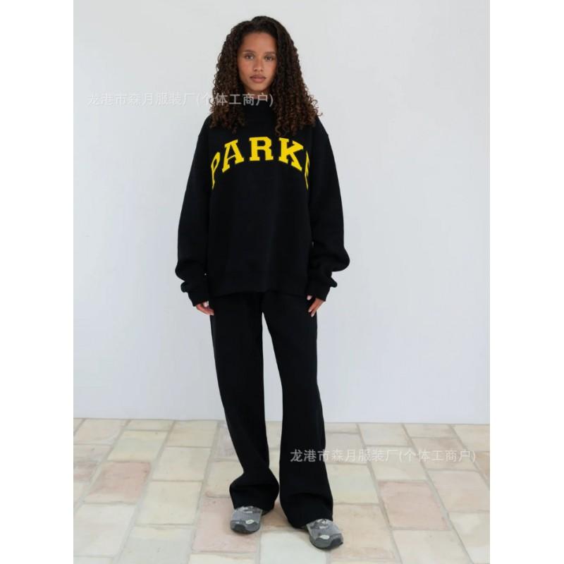 Womens Embroidered Half-Zip Sweatshirt Casual Loose Fit Long Sleeve Thick Fleece Top Daily Wear