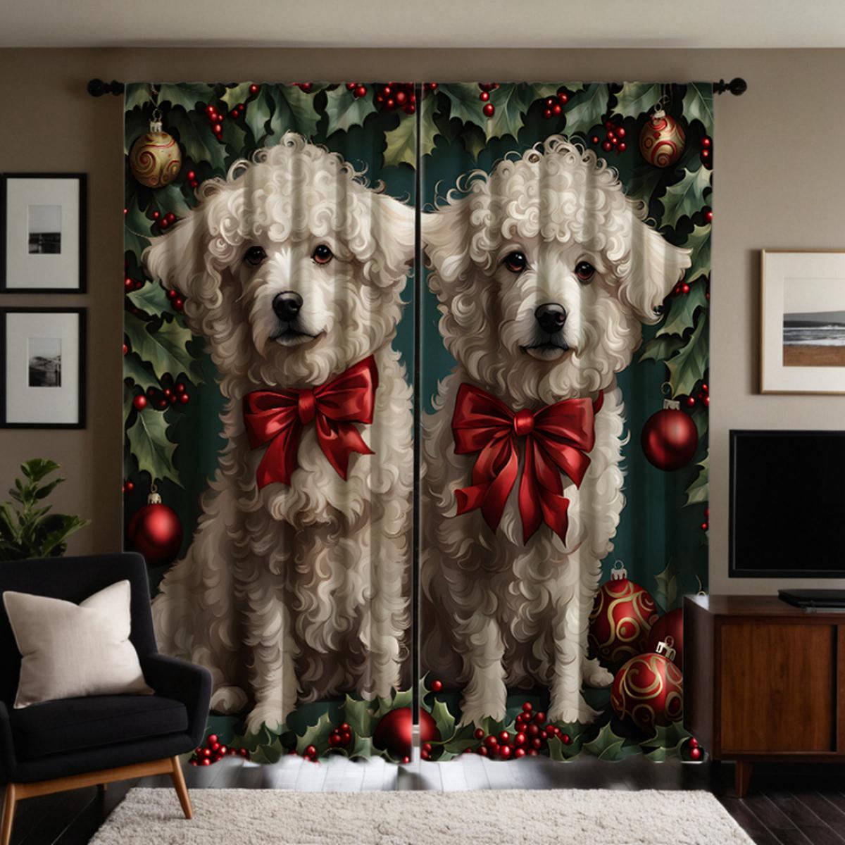 

2 шт. HD Рождественский Тедди питомец декоративная занавеска Серый Галстук цифровая печать занавеска Стиль украшения дома Украшенная гостиная B W52H63inchW132H160cm