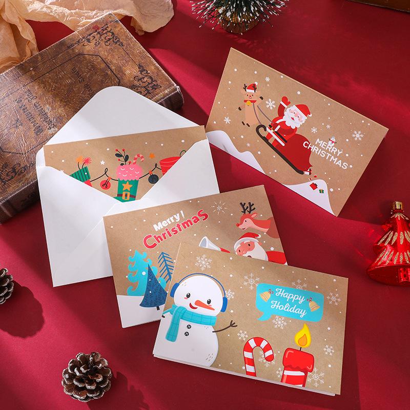 24 Sets Of Christmas Cards, Christmas Gift Cards, Cute Cartoon Folding Cards, Blessing Messages, Cassette Envelopes