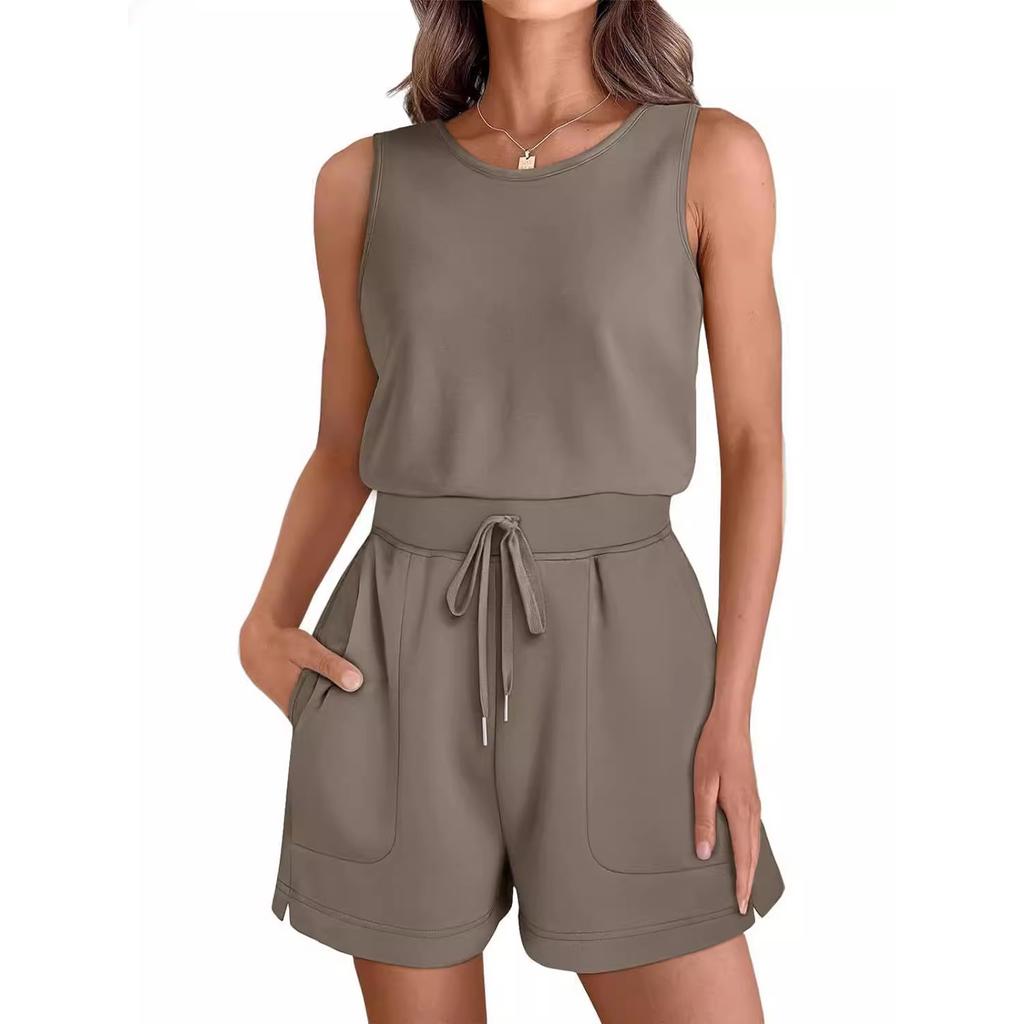 One-piece Shorts Summer Womens Casual Short Sleeve Shorts Sport Solid Jumpsuit With Pockets