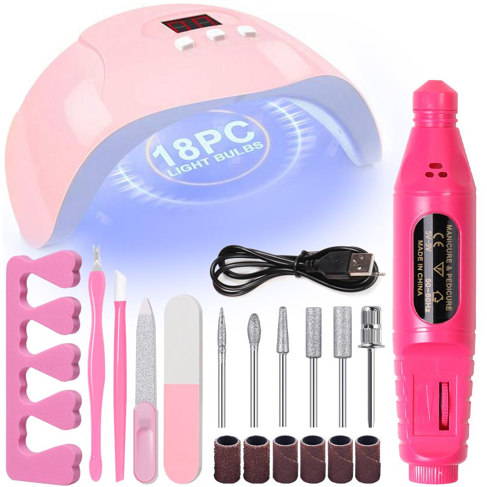 

Набор для дизайна ногтей YIKOOLIN с УФ-лампой, сушилкой для клея, полировщиком, средством для удаления омертвевшей кожи, разделителем для пальцев, набором для маникюра и педикюра