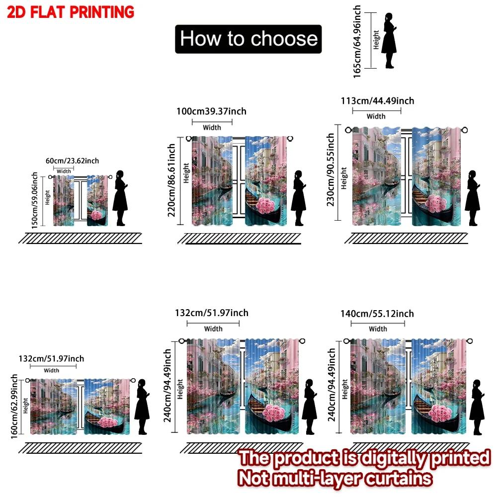 Set Of 2 Venice Canal Curtains Digital Printing Pastel Buildings Gondolas Pink Flowers Blue Sky Living Room Decor Curtain Polyester Perfect For