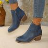 Stivaletti da Caviglia da Donna Vintage Slip-On con Tacco Basso Largo a Blocco, Punta Mandorla Punta Tonda, Stivali Invernali con Tomaia e Fodera in PVC, Beige/Marrone Caramello/ Blu/Scuro
