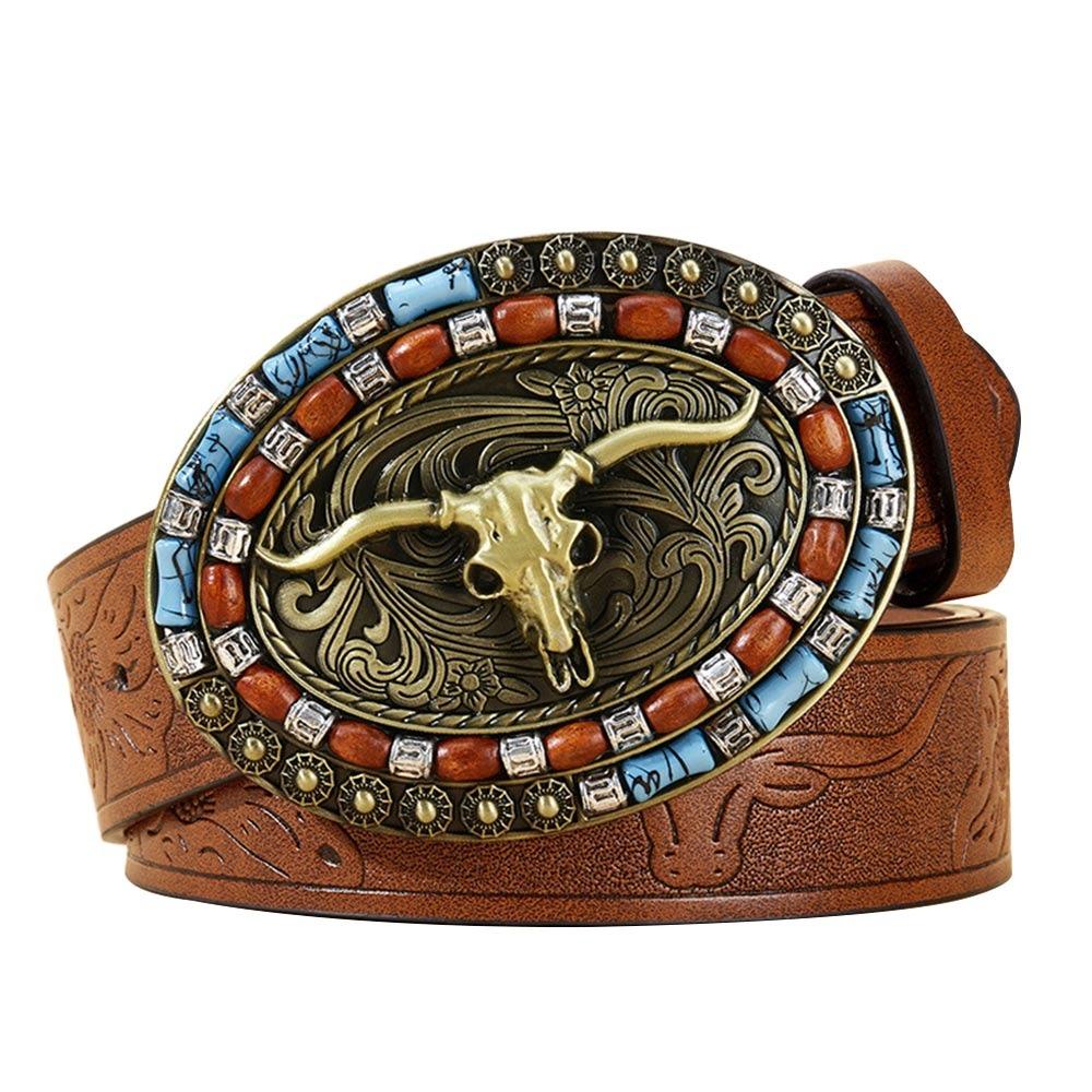 Floral Engraved Buckle Western Cowboy Belts PU Leather Leather Belt Fashion Waistband Belts  Pants