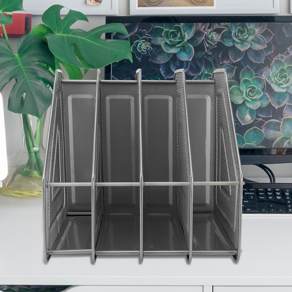 Modern   4-Compartment Desktop Display Rack Magazine File Document Metal  (Black)