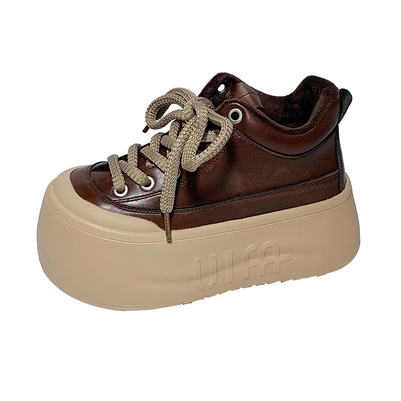 

[Fanfna] European goods big head lace-up bread casual shoes board shoes platform muffin small sports shoes women s shoes 40