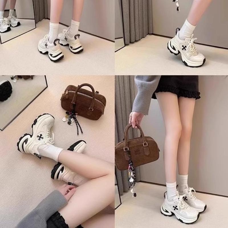 Leather Platform Dad Shoes Women's New Spring Small Man Height Increase Mesh Breathable Sports Casual Women's Shoes