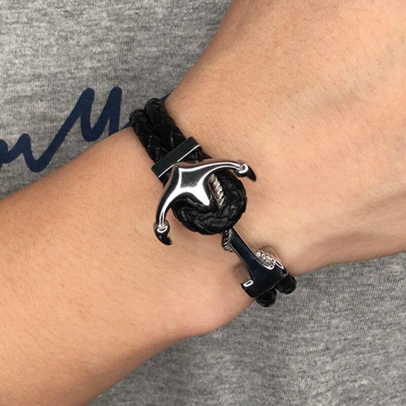 Men Jewelry Anchor Bracelet Black Braided Rope Chain Leather Bracelet Bangles For Women Jewelry Gifts