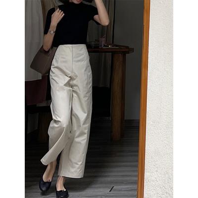 Weiße Dünne Schmale Version Gerade Bein Freizeithose für Damen Im Sommer Japanische Hohe Taille Lockere Weitbeinige Hose Neunpunkt Anzughose