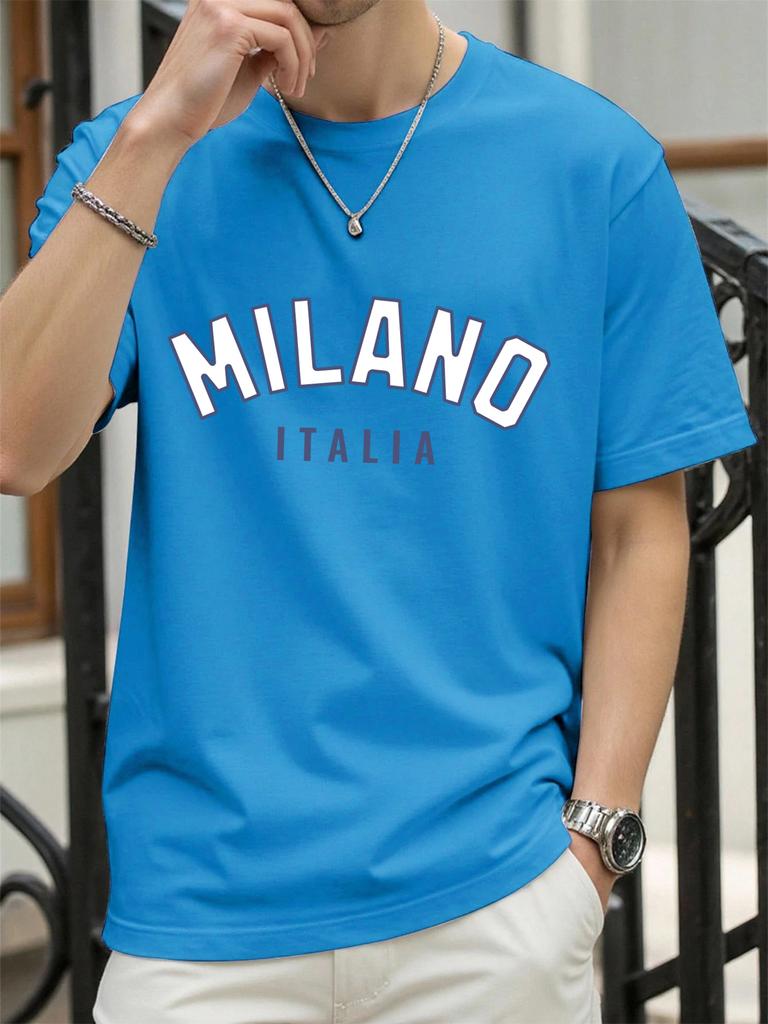 Milano Włochy Nadruk Litery Retro Koszulka Męska Luźna Bawełniana Koszulka Modna Letnia Odzież Unisex Uniwersalna Streetwear