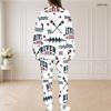 Women Plus Size White Hockey Printed Round Neck Long Sleeve Top And Pants Two Piece Set
