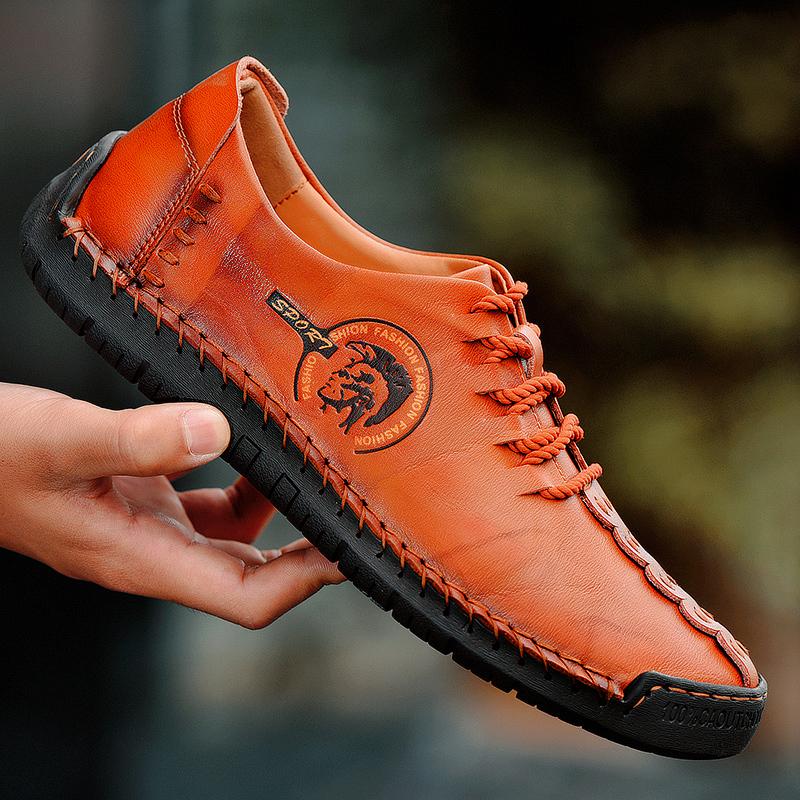 Pantofi casual retro pentru bărbați, cizme casual din piele naturală lucrate manual, mărime mare, ghete la gleznă