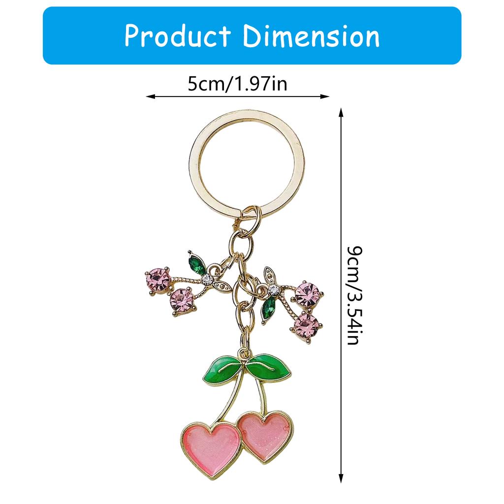 Cute Cherry Heart Keychain Fashionable Zinc Alloy Charm Bag Pendant Keyring Decoration for Keys Bags and Backpacks