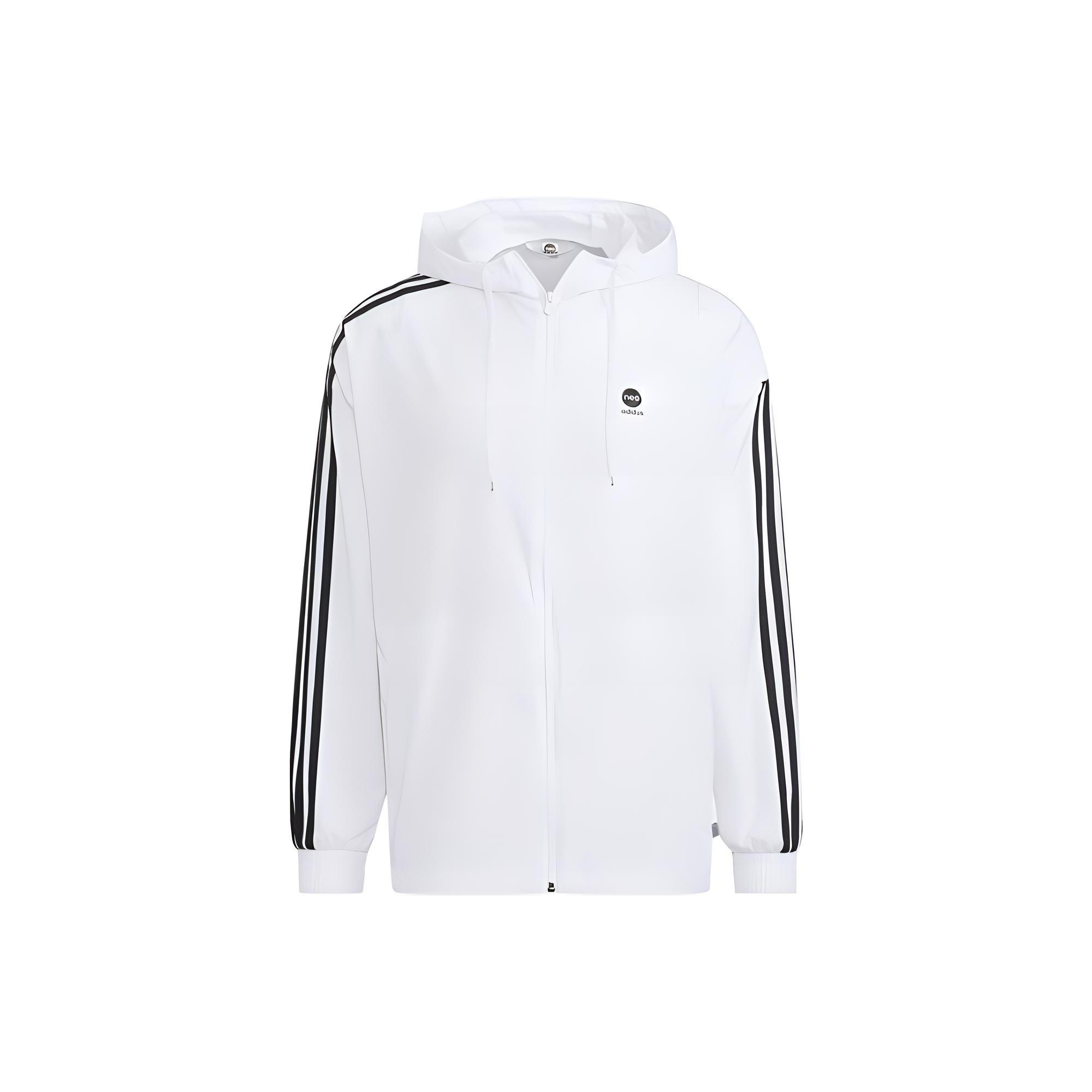 Men s adidas neo Stripe Logo Zipper Hooded Jacket White HN8788 S