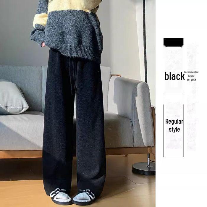 Pantalones de Café de Pierna Ancha y Cintura Alta para Mujer - Versátiles para Primavera, Otoño e Invierno con Terciopelo Plus, Corte Holgado, Estilo Casual Drapeado.