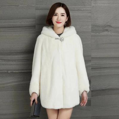 Winter Thick Warm Women Faux Fur Jacket Vintage Hooded Solid Color Imitation Mink Plush Outwear Female Luxury Fur Coat 4XL
