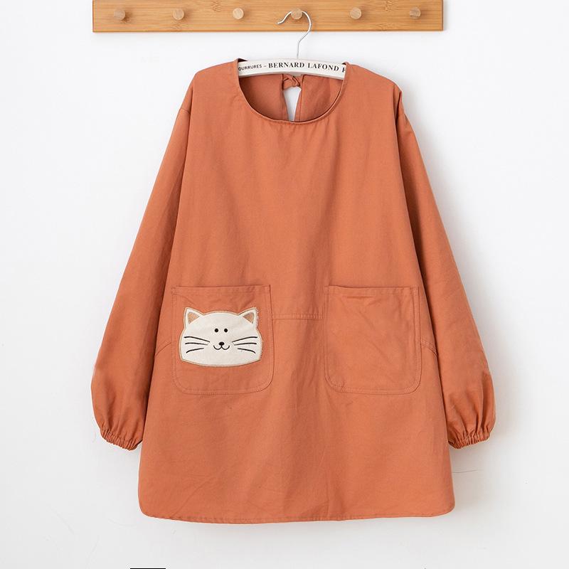Long Sleeve Pure Cotton Cartoon Smock: Stain-Resistant Apron for Painting, Coffee Shops, and Home Kitchen Use.