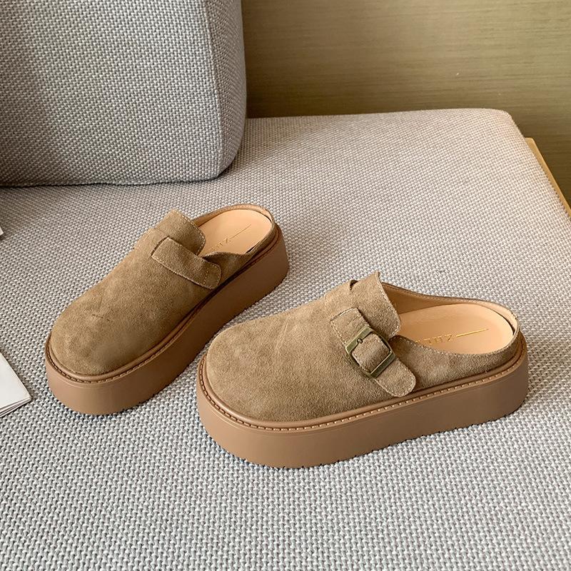 

0Thicksoled bag head half slippers women s onepedal outer wear single shoes wide fat feet large size women s shoes 35