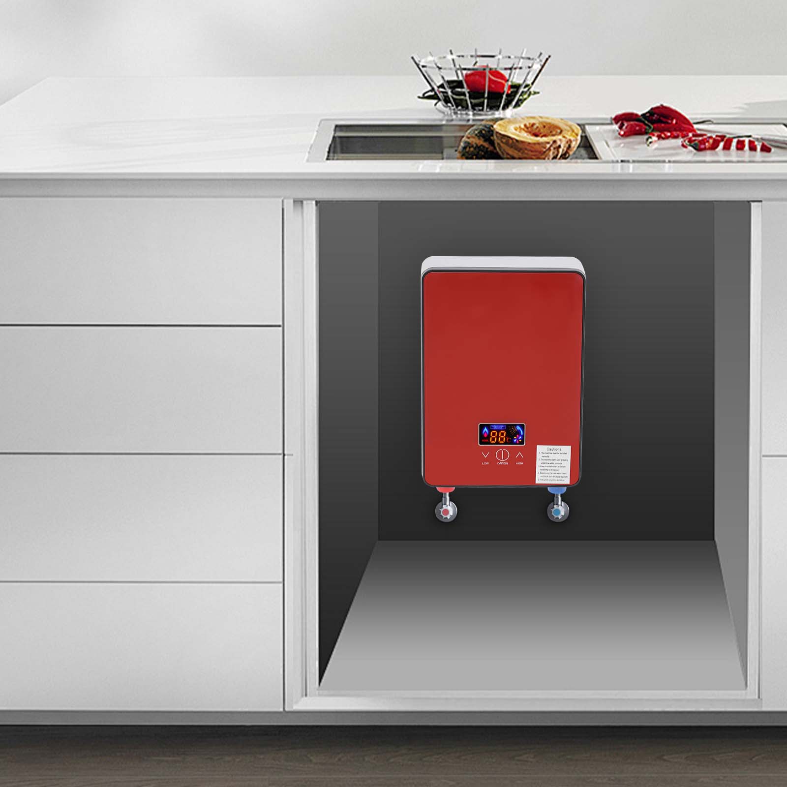 

Проточный водонагреватель 6500 Вт с закаленным стеклом, 220 В, красный прямоугольный электрический водонагреватель настенный для кухонь, ванных комнат красный