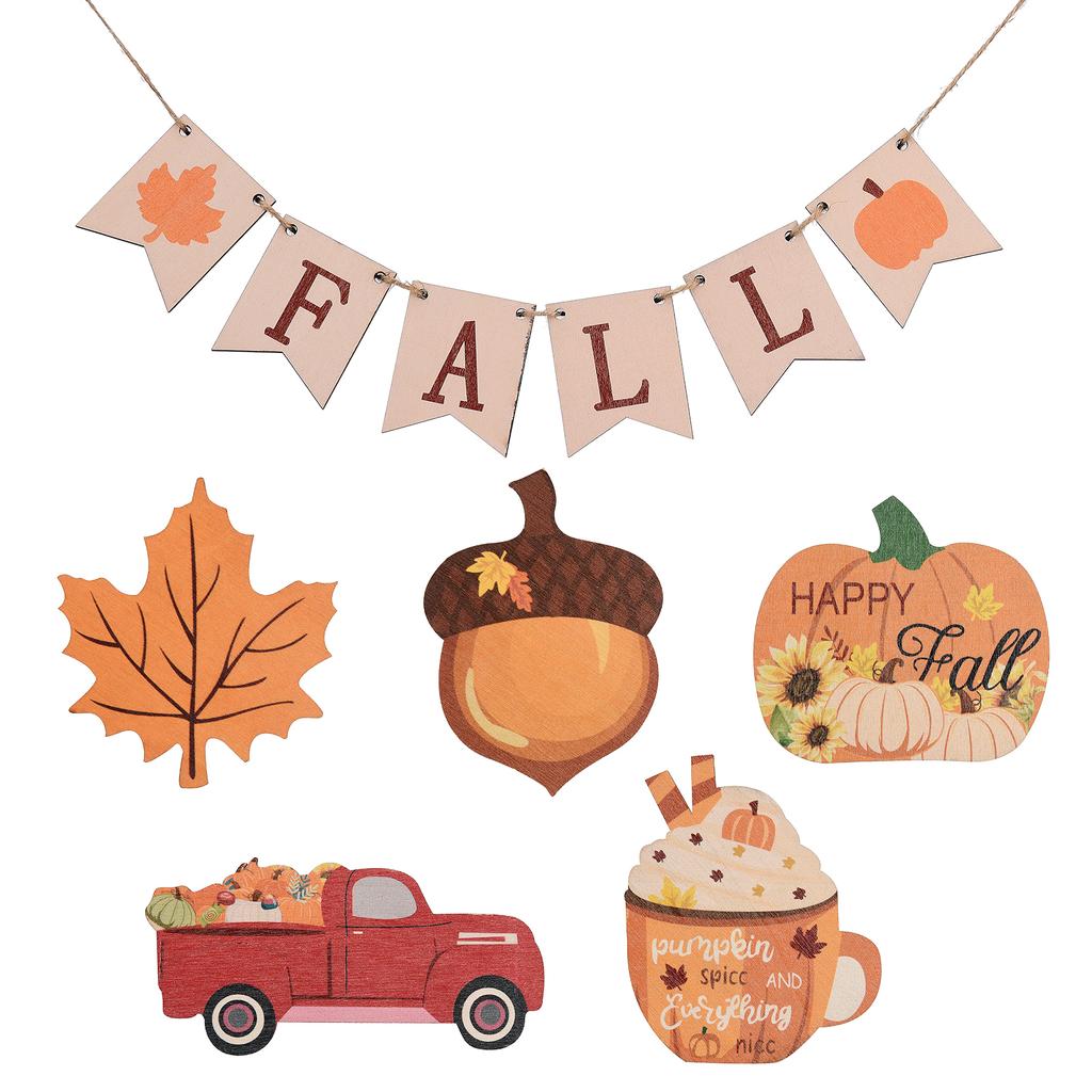 Tiered Tray Decor Fall Maple Leaf Pumpkin Wooden Blocks Tray for Tabletop Holiday Party