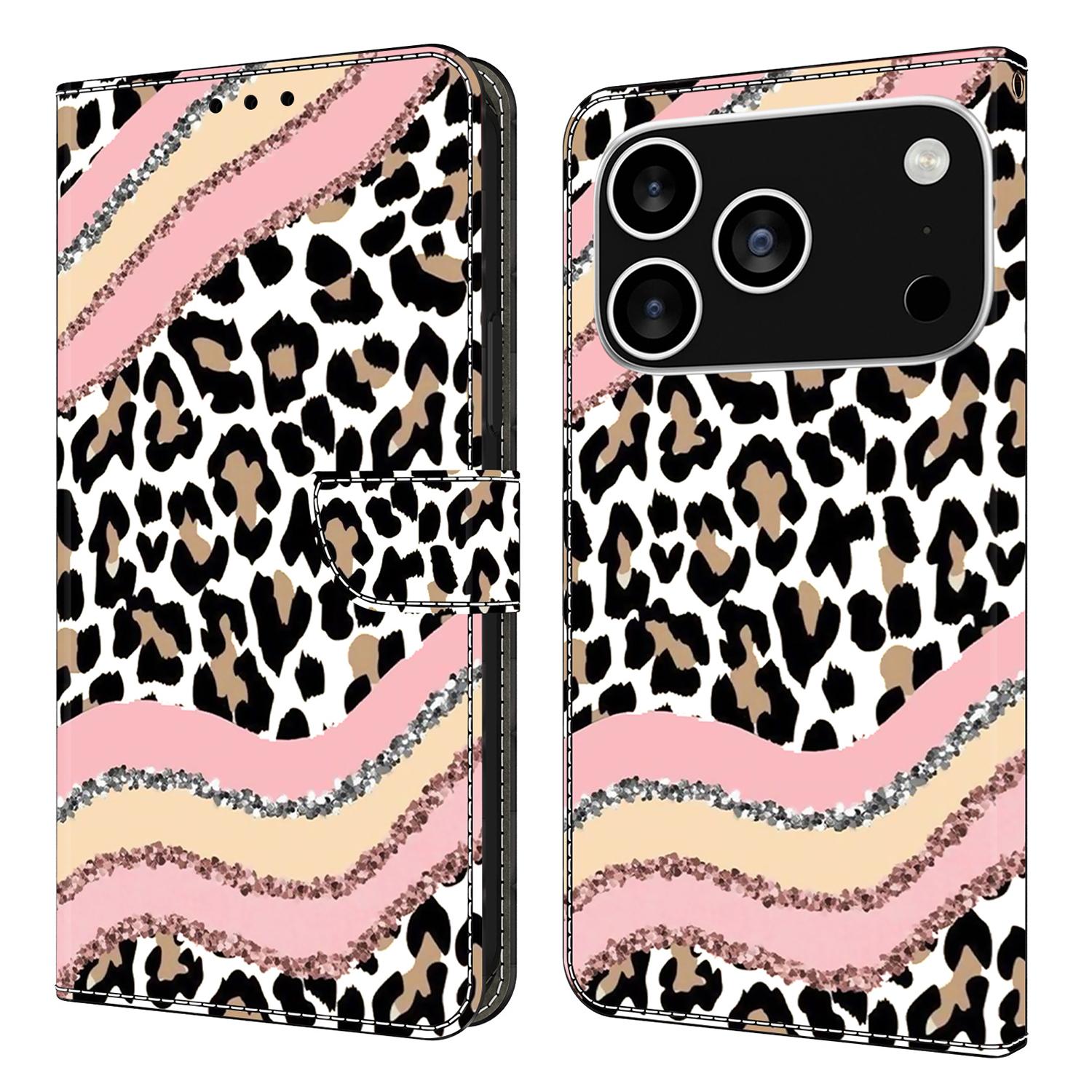 

For iPhone 17 Pro Case Wallet Stand Pattern Printing PU Leather Flip Phone Cover Striped Leopard