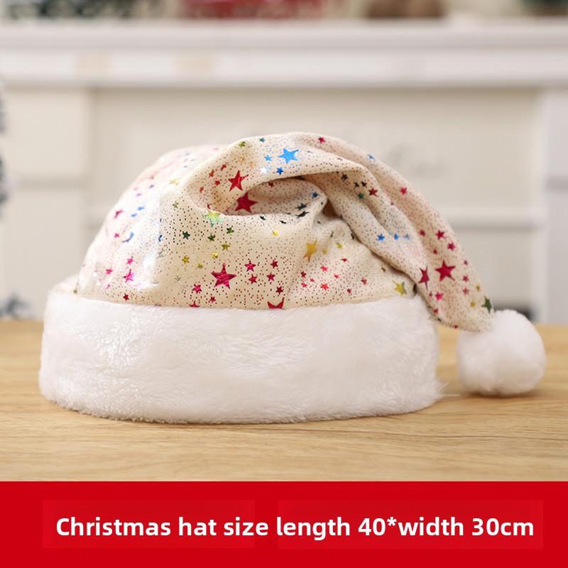 Christmas Hat New Style Red Super Soft Gold Plated Colorful Stars Adult Christmas Hat Festive Party Dress Up Hat