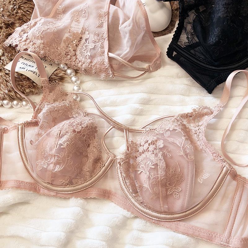 Sexy Duté Dámske Spodné Prádlo Čipkovaná Kvetinová Výšivka Francúzsky Ultra Tenký Košíček Push Up Podprsenka Set Nastaviteľné Ramienka Podprsenka Nohavičky Sety