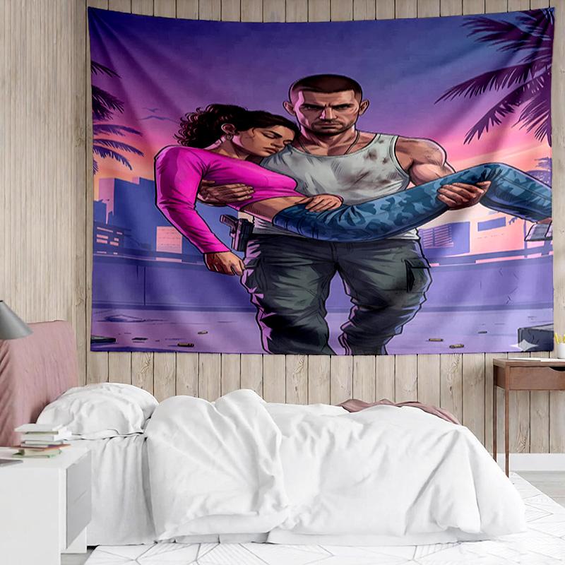 Game Grand Theft Auto Tapestry for Bedroom Aesthetic Classroom Tapestries Wall Hanging for Living Room Dorm Office,Ideal Creative Gift