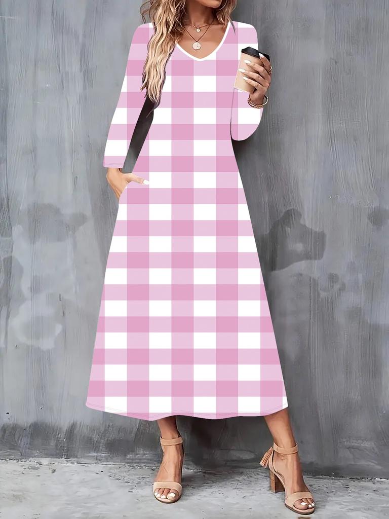 2025 Autumn and Winter New Women Casual Fashion Dress 3D Polka Dot Print  Long Sleeve V-Neck A-Line Dresses