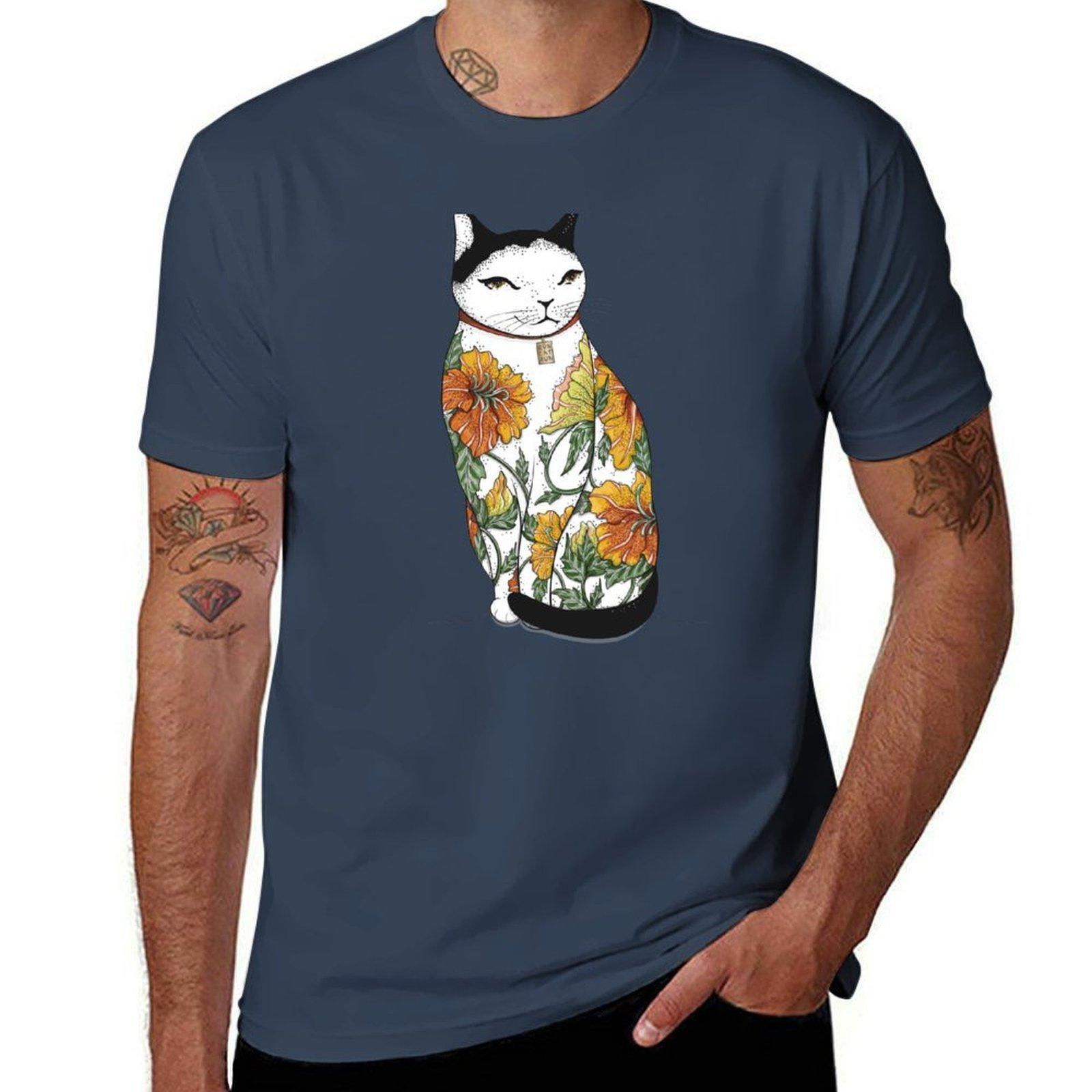 Cat In Tiger Flower Tattoo Tshirt Quick Dry Light Sports Tshirt S