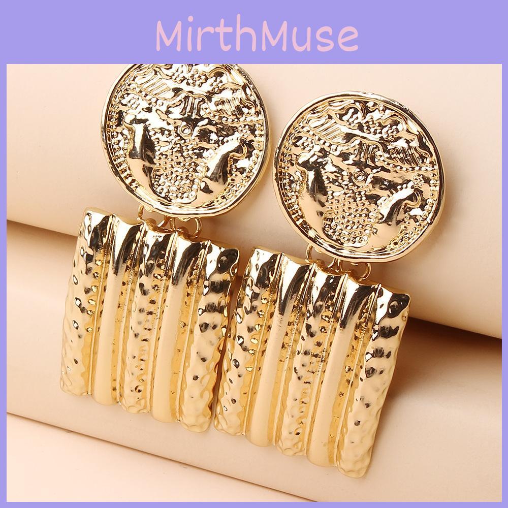 Contemporary Geometric Gold Metal Earrings With Relief Design For Celebration Gifts