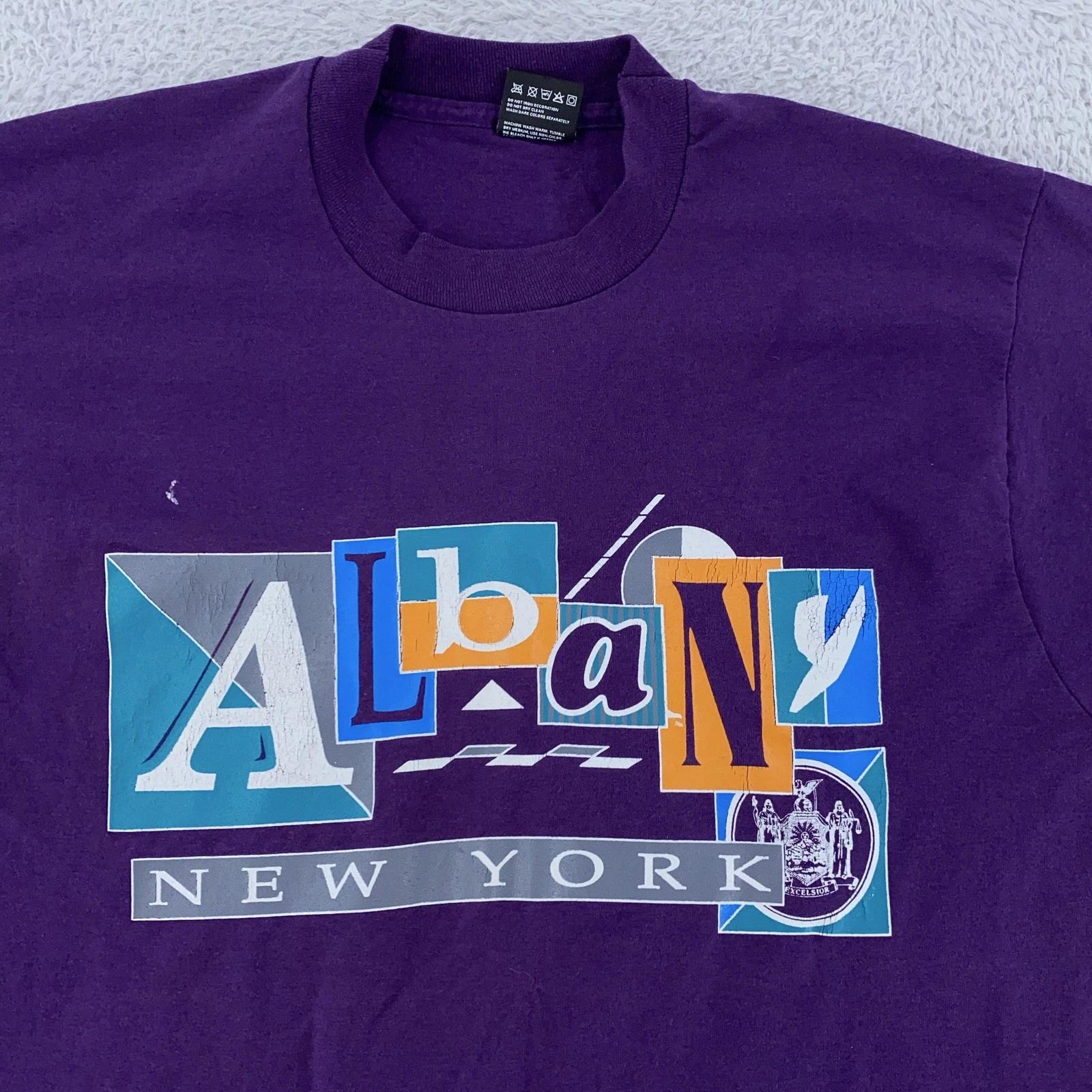 

Vintage Albany Shirt Medium Purple New York City Souvenir Graphic 90s USA L