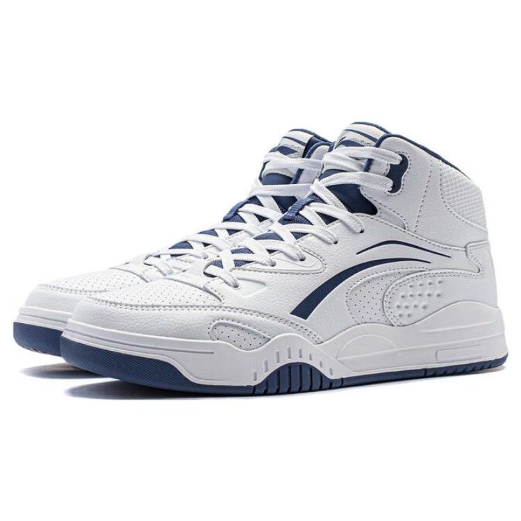 Li-Ning Desert Original Fabric Synthetic Leather Non-Slip Wear-Resistant Breathable High-Top Sneakers Men Sneakers White Blue AGCT285-1