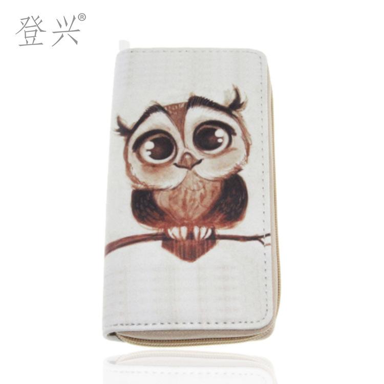 New owl PU long wallet, cartoon animal print wallet