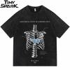 Hip Hop Washed TShirt Men Streetwear Butterfly Skeleton Printed T Shirt Harajuku Cotton Casual Summer Short Sleeve Tshirt