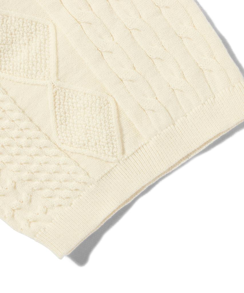 TRILLION Washable Cable Half Sleeve Button-Up Knit (Cream)