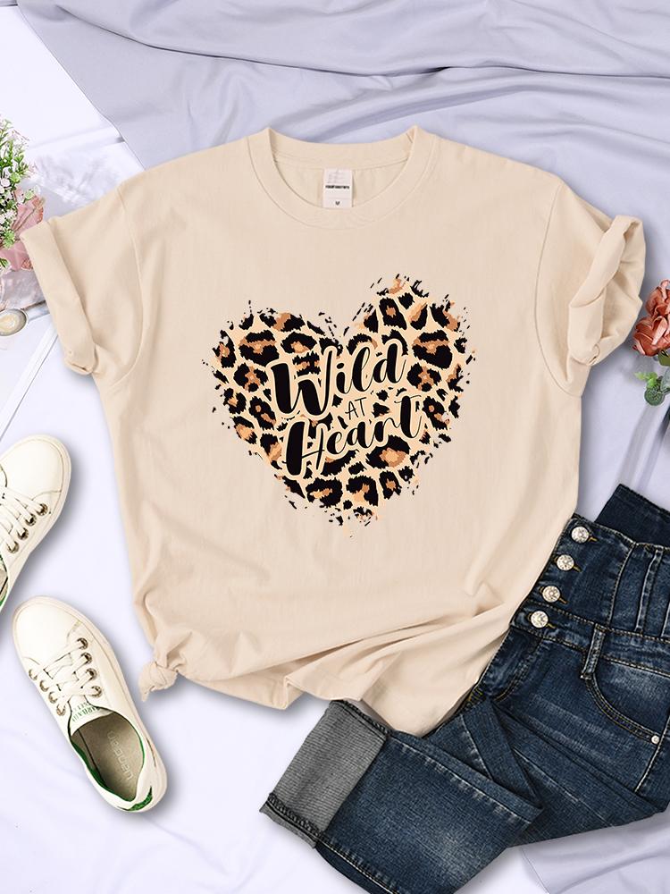 Fashion Leopard Wild At Heart Women'S Tshirt Cotton Breathable Short Sleeve Casual Comfortable Clothing Cotton Oversized T Shirt