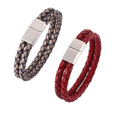 Fashion Men Bracelet Double Leather Bracelet Charm Wrist Band Vintage Male Female Jewelry Bangles Gift