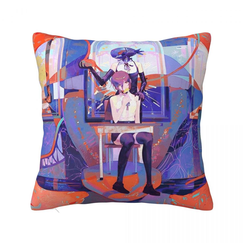 Chainsaw Man Reze Pillow Cases Makima Power Aki Denji Cushion Covers Novelty Throw Pillow Case Cover For Living Room 18"X18"