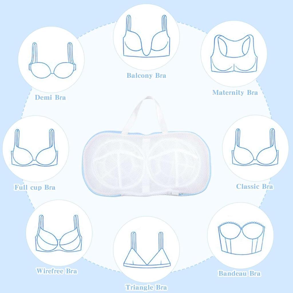 2 Pack Bra Laundry Bags for Washing Machine Lingerie Wash Dryer Bag Non-Deform 3D Protective Bracket Case with Handle and Zipper for Women Laundry