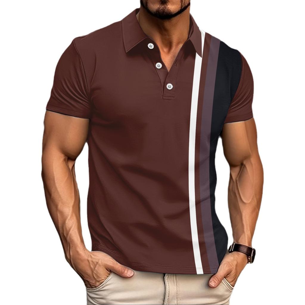 Summer Men's Striped Printed Short Sleeved Polo Shirt
