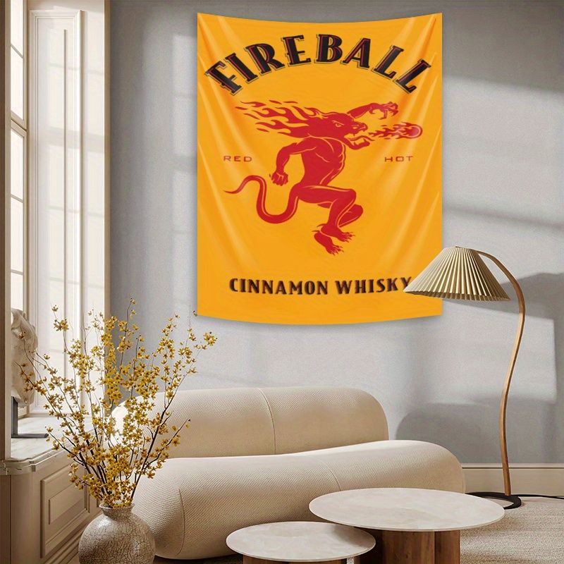 Vintage Fireball Whiskey Retro Duivelsvlam Bedrukte Wandkleed Wanddecoratie voor Slaapkamer Woonkamer Studentenkamer