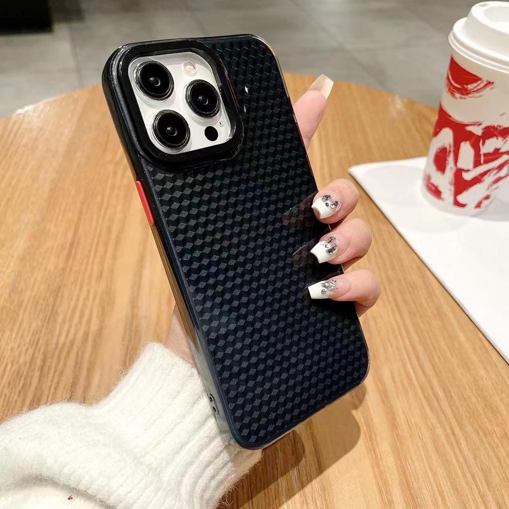 Applicable To IPhone15 Mobile Phone Case Diamond Texture Apple 14 Promax Japanese and Korean High-level Sensor Electroplating Protective Case Soft
