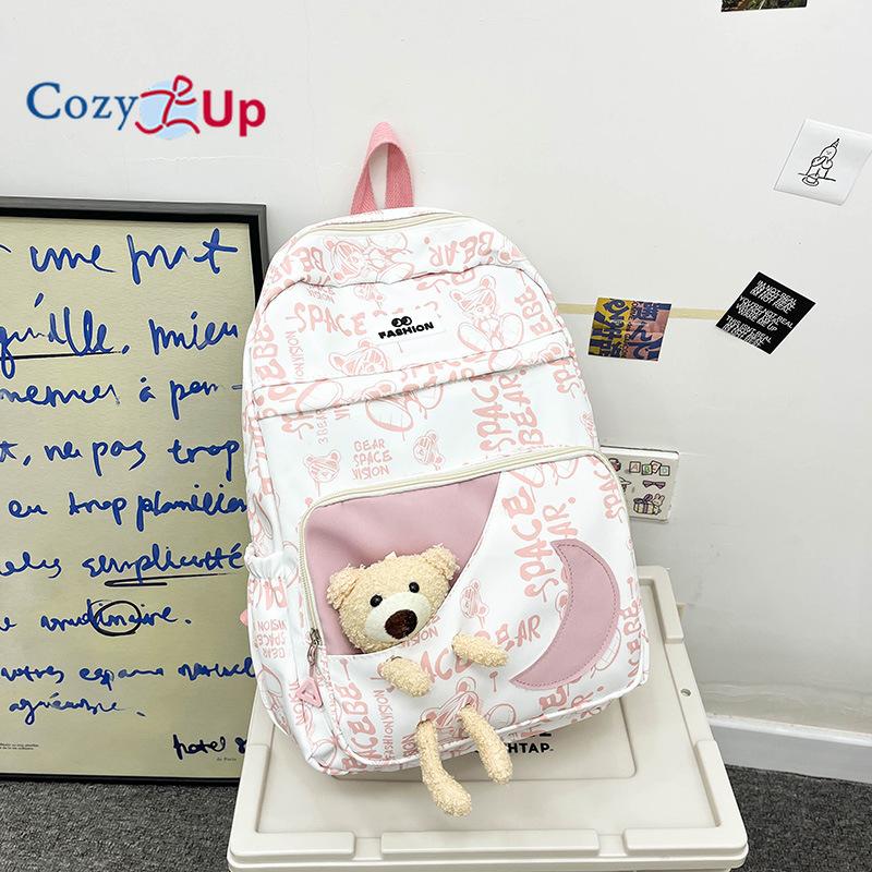 Милый медведь мультфильм ученик начальной школы школьный женский легкий нейлоновый рюкзак — фото 9