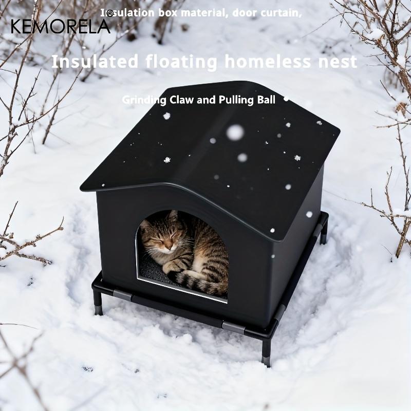 KEMORELA Outdoor Cat House with Support, Insulation Cat House,Winter Homeless Cat Shelter Outdoor Cat House for Travel Cats nero